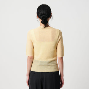 ウールナイロン クルーネックハーフスリーブカーディガン