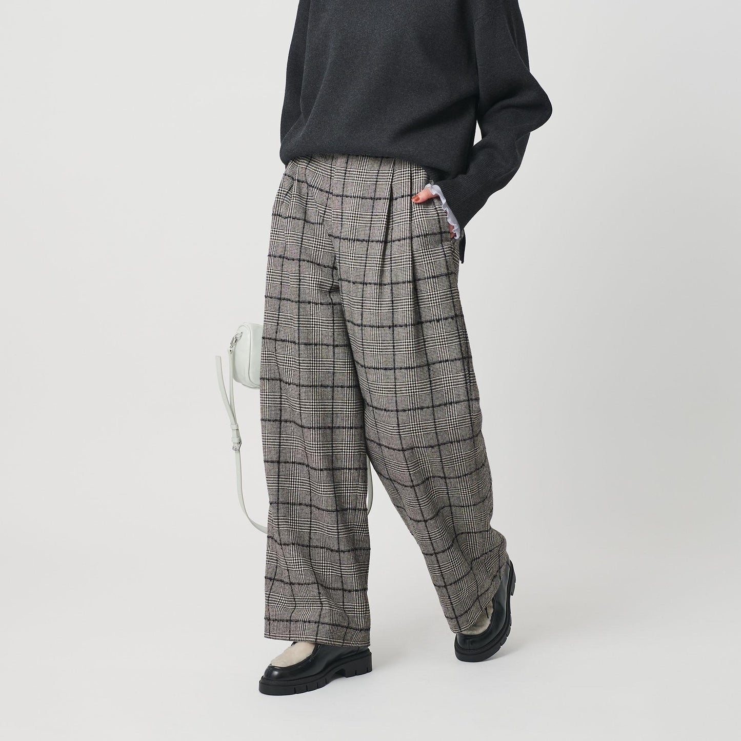 チェック ワイドタックパンツ