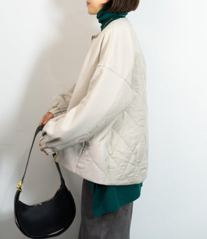 キルティング切替ノーカラーコート