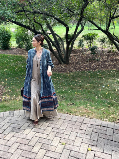 ブロックプリントワンピースコート