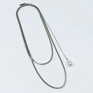 スネークチェーン淡水パールトップネックレス