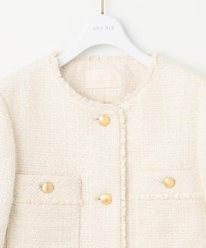 ツイードノーカラーミドル ジャケット