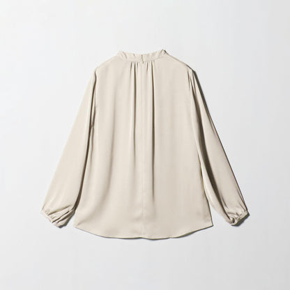 バック サテン Vネック ロングスリーブ ブラウス ‐ウォッシャブル‐