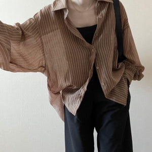 シアーストライプオーバーシャツ