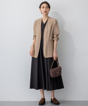 ストレッチブロード Vネックワンピース