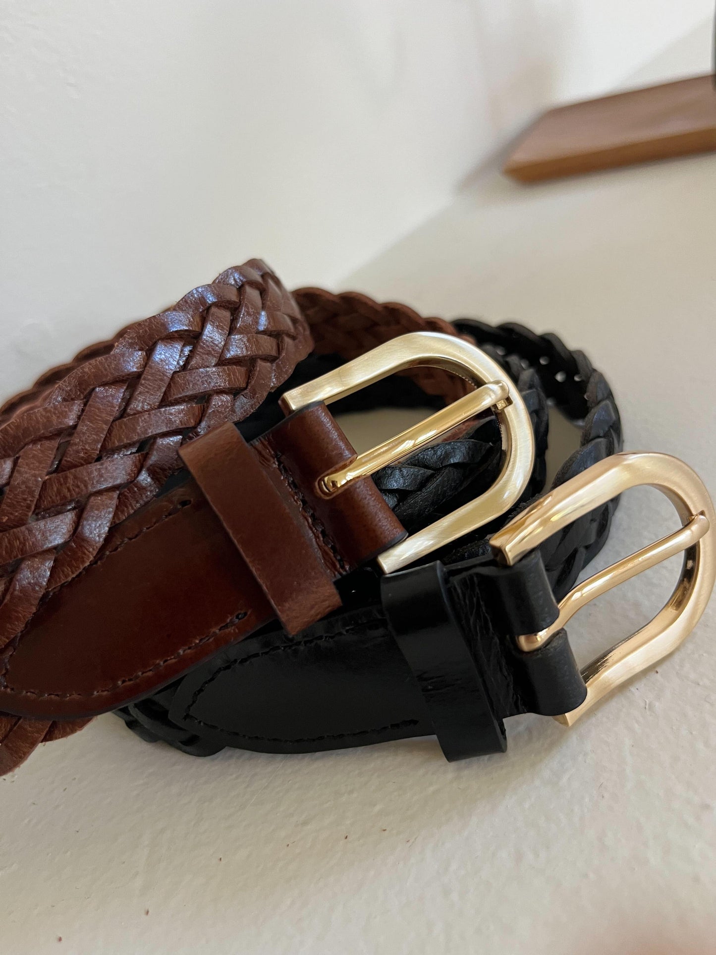 レザーメッシュベルト（茶.黒）