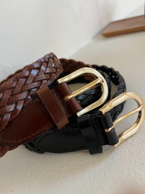 レザーメッシュベルト（茶.黒）