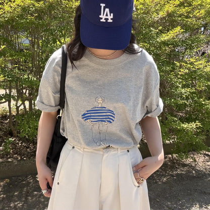 ドローイングプリントコットンTシャツ