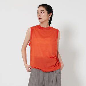 コットンナイロン クルーネック ノースリーブ Tシャツ