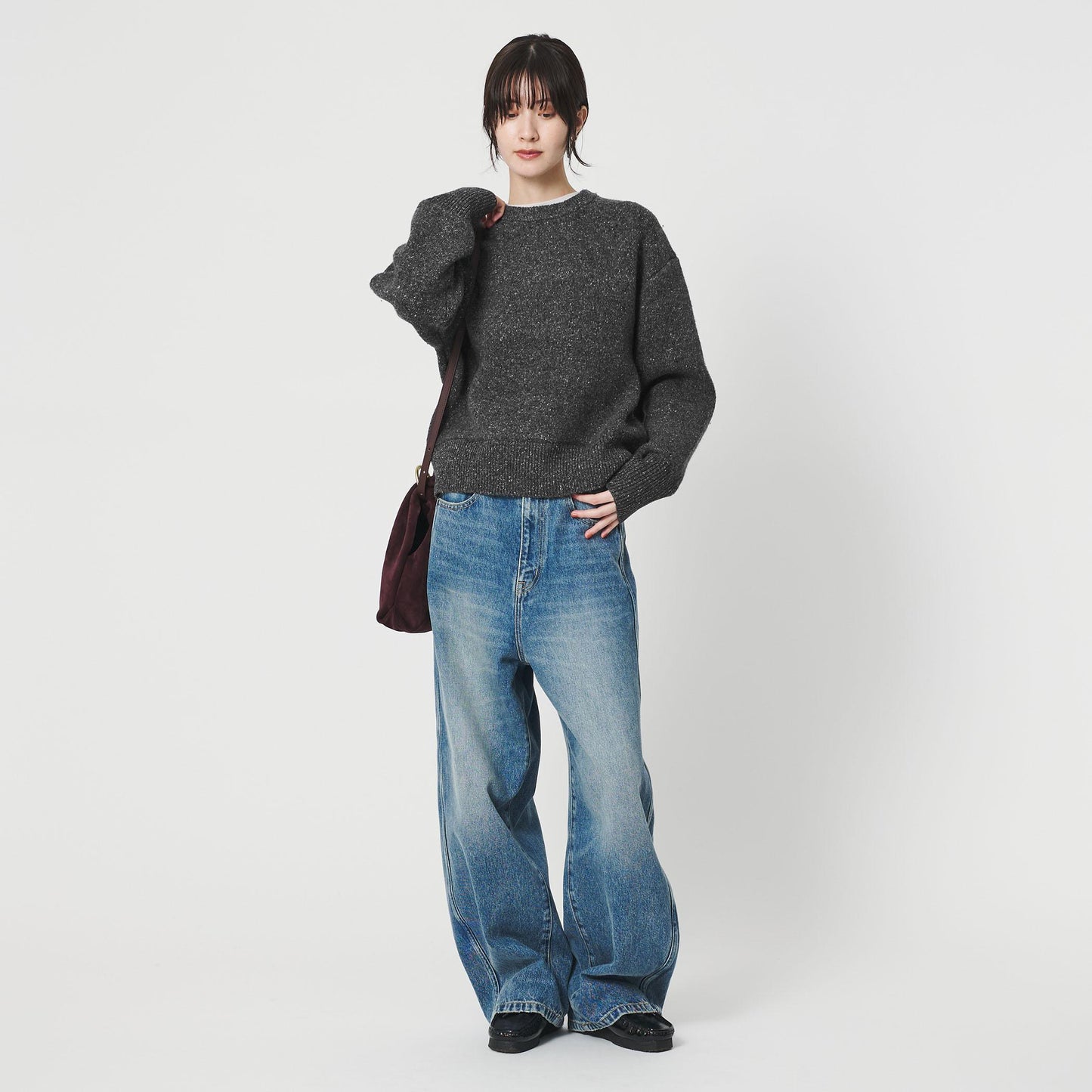 ウールブレンド シルクネップ ニットプルオーバー