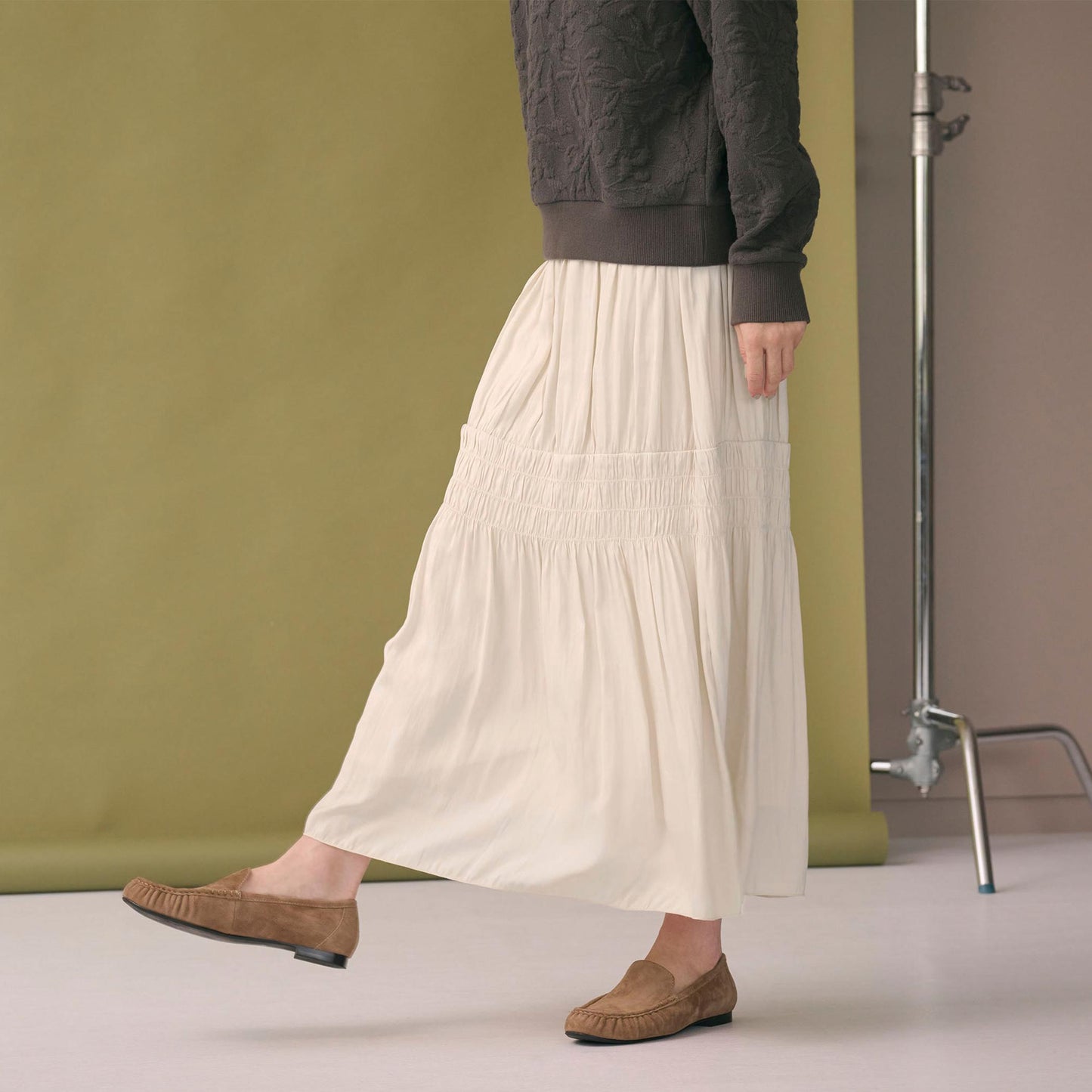 【WEB限定】シャーリング キリカエ フレアスカート