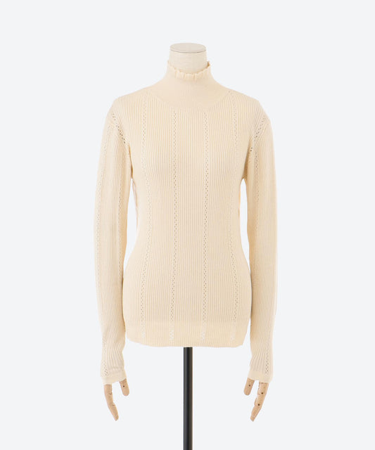 透かし柄ハイネックニット