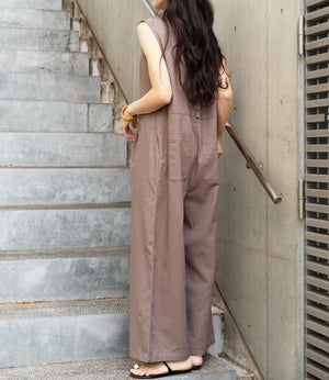 リネンミックスVネックオールインワン