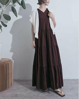 Vネックティアードワンピース