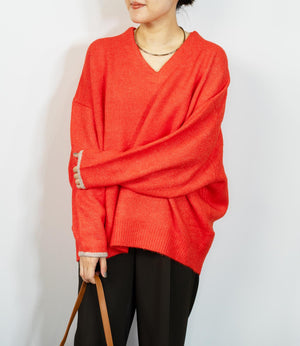 バイカラールーズVネックニット