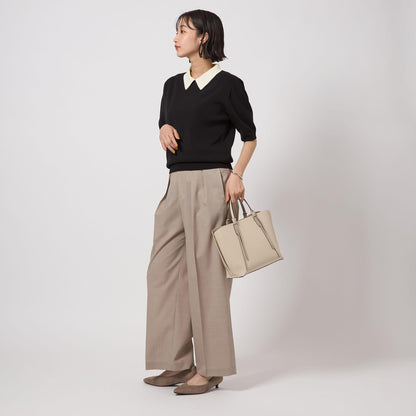 襟付き 5分袖 プルオーバー ニット