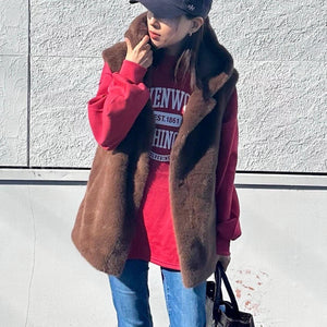 フェイクファーフードベスト