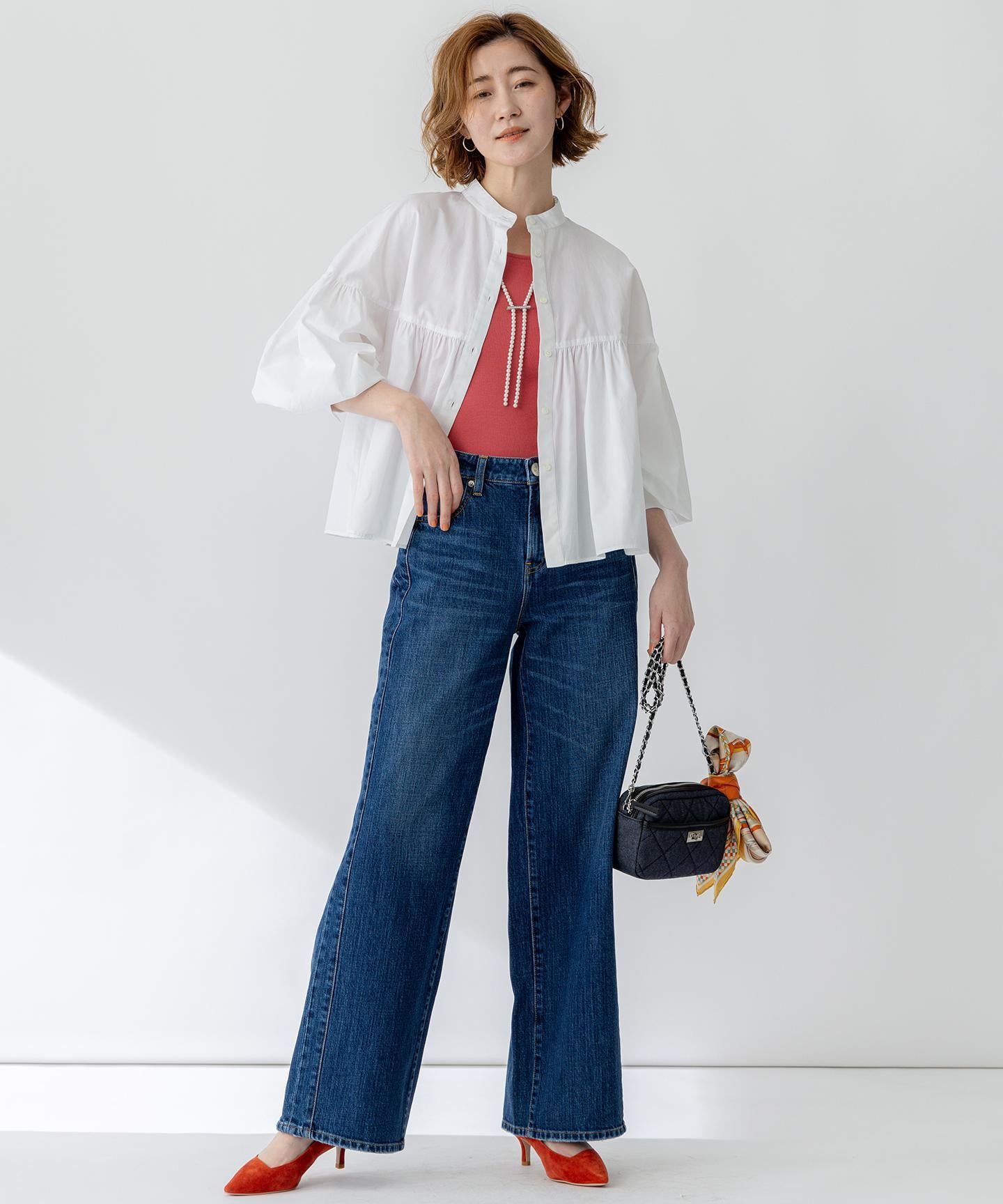 デニム ライン ワイドパンツ