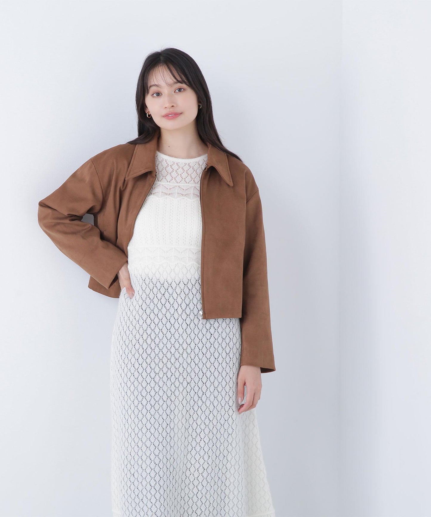 ステンカラーフェイクスエードブルゾン