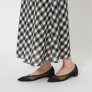 メッシュ ナロー フレア チェック スカート