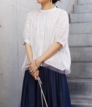 チュールレイヤードドレープブラウス