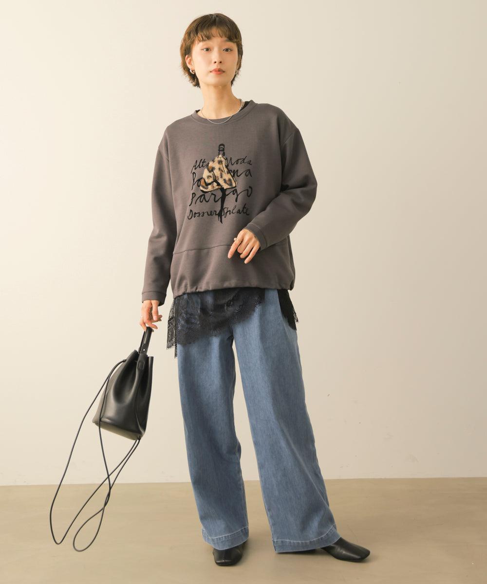ダブルタックワイドデニムパンツ
