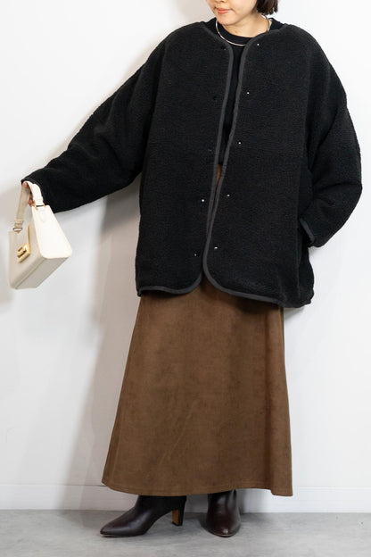 リバーシブルボアキルティングノーカラーアウター