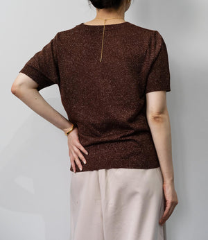 ラメニットハーフスリーブトップス