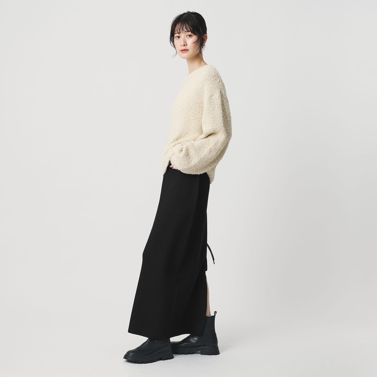 【WEB限定 Wardrobe DAILY MINIMAL】ポリエステルコットン リブニットタイトスカート ウォッシャブル