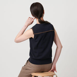 スカラップ セーラー ノースリーブ ニット ウォッシャブル