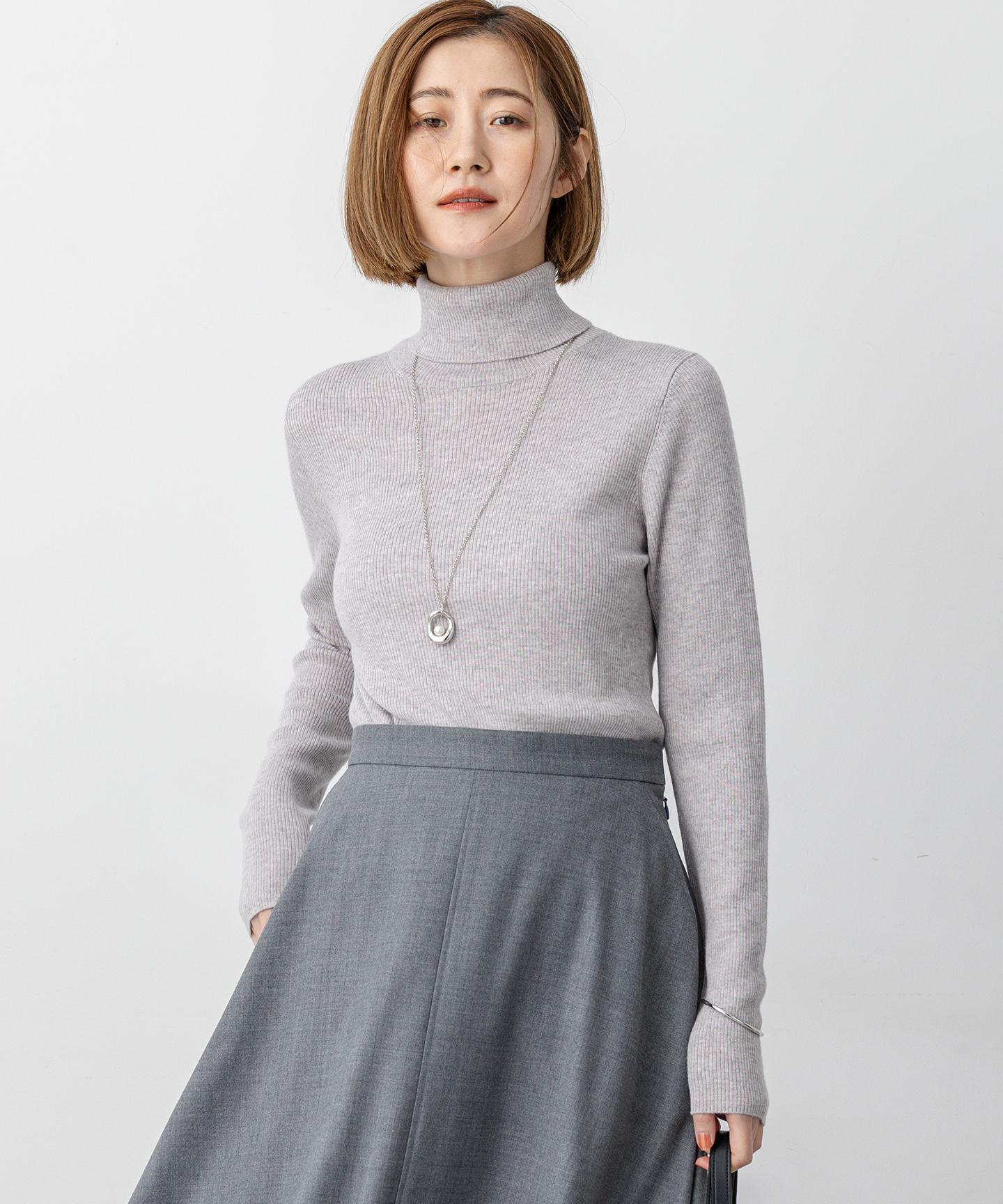 ウーステッドウール リブタートル ニット