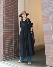 袖シャーリングVネックロングワンピース – &DROBE (アンドローブ)