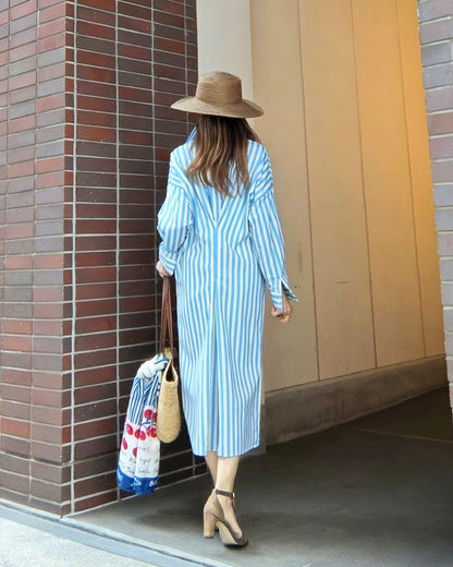 ストライプロングシャツワンピース