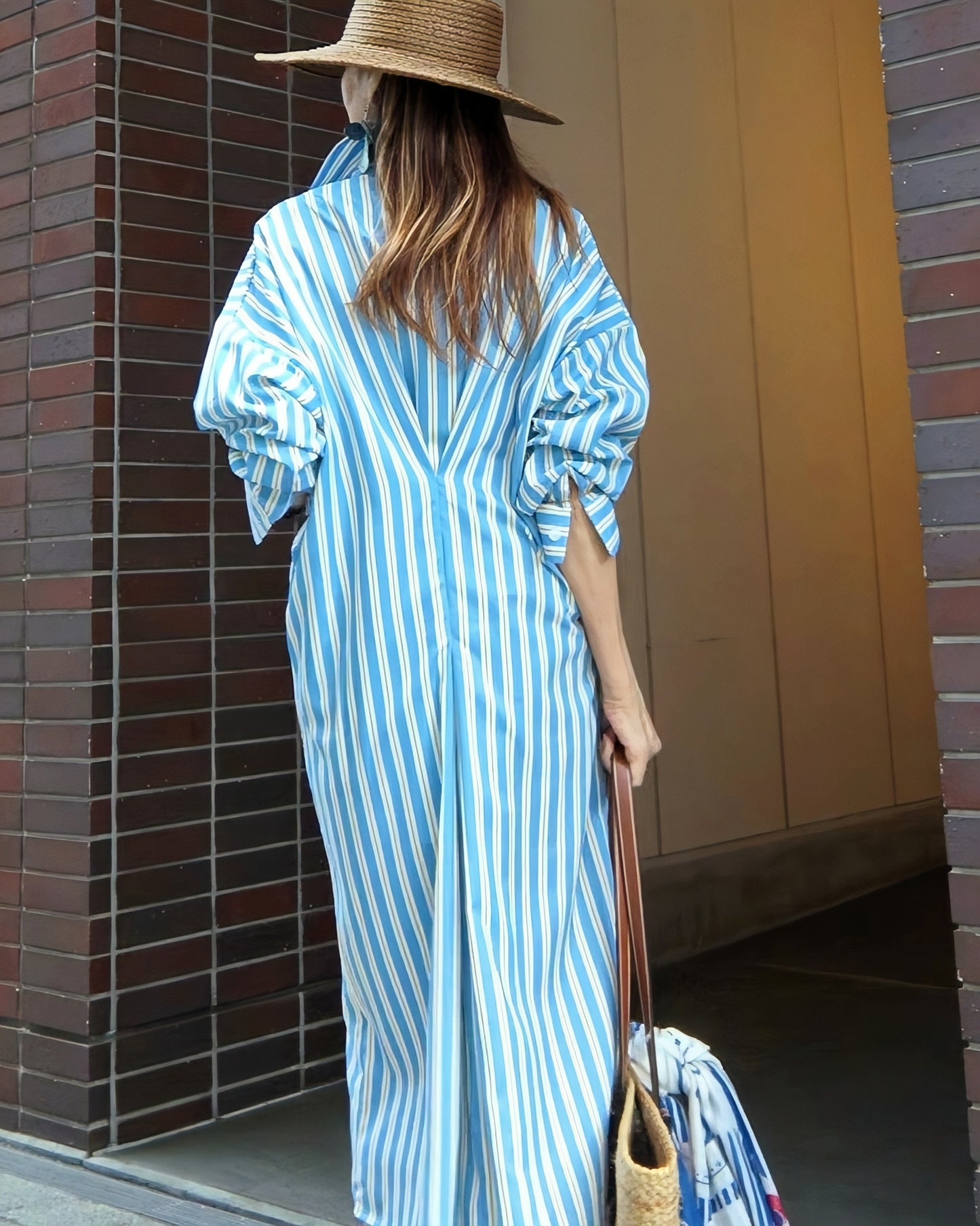 ストライプロングシャツワンピース