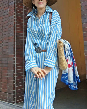 ストライプロングシャツワンピース