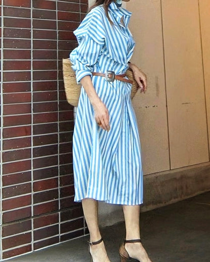 ストライプロングシャツワンピース