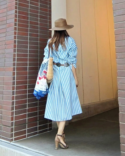 ストライプロングシャツワンピース