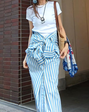 ストライプロングシャツワンピース