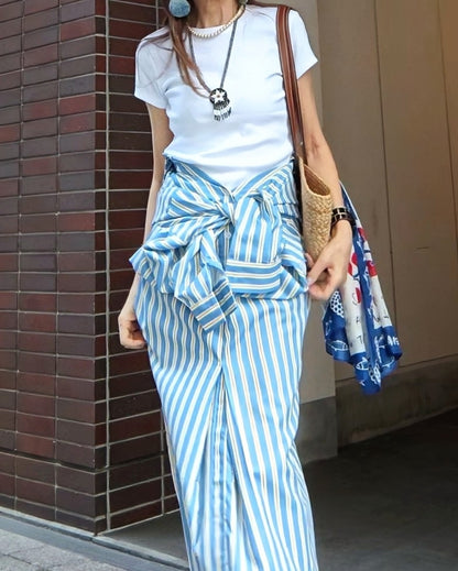 ストライプロングシャツワンピース