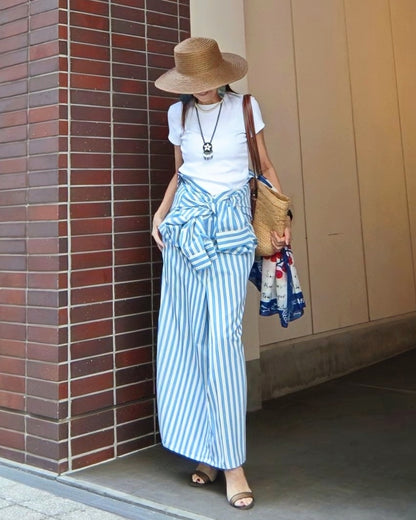 ストライプロングシャツワンピース