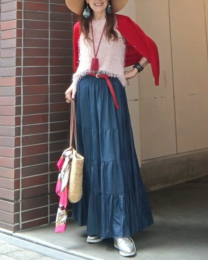 デニムティアードロングスカート