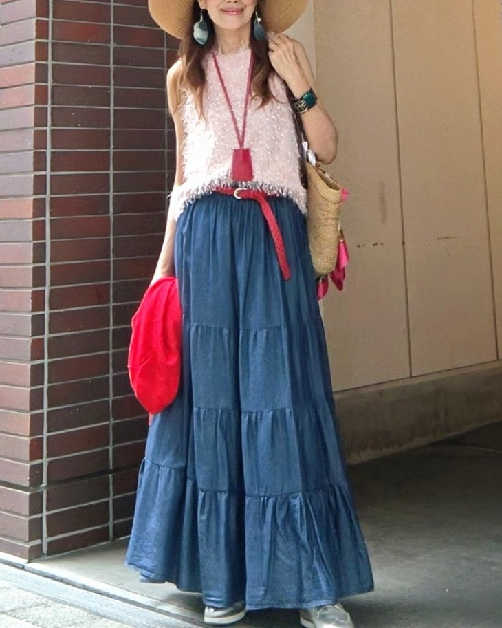 デニムティアードロングスカート