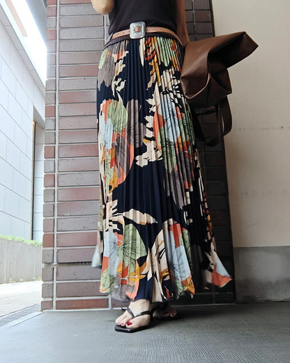 プリントプリーツロングスカート
