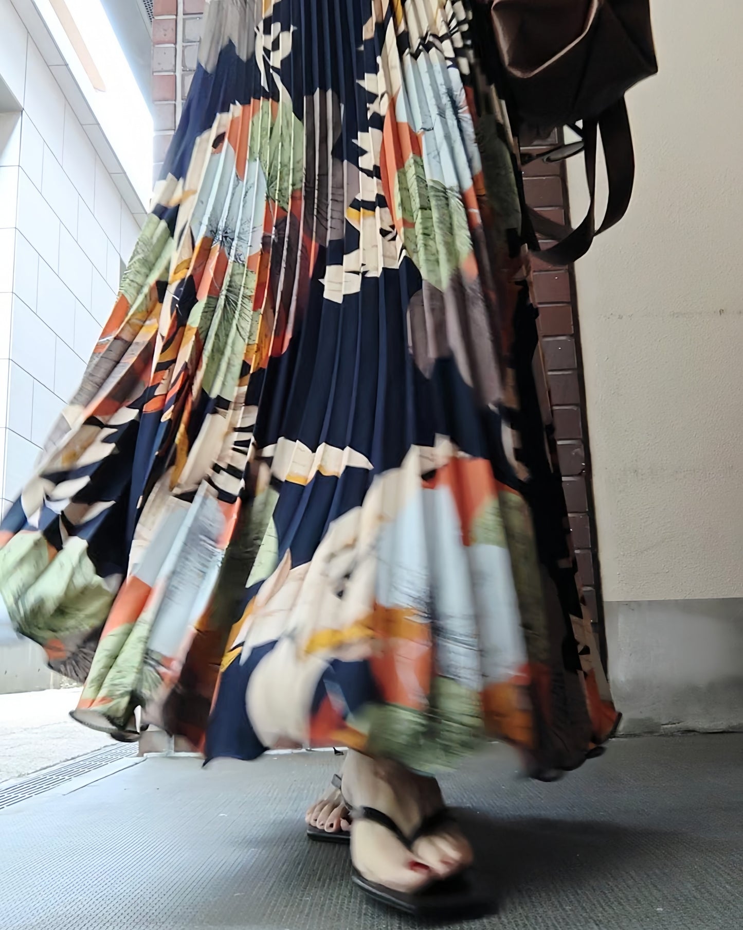 プリントプリーツロングスカート