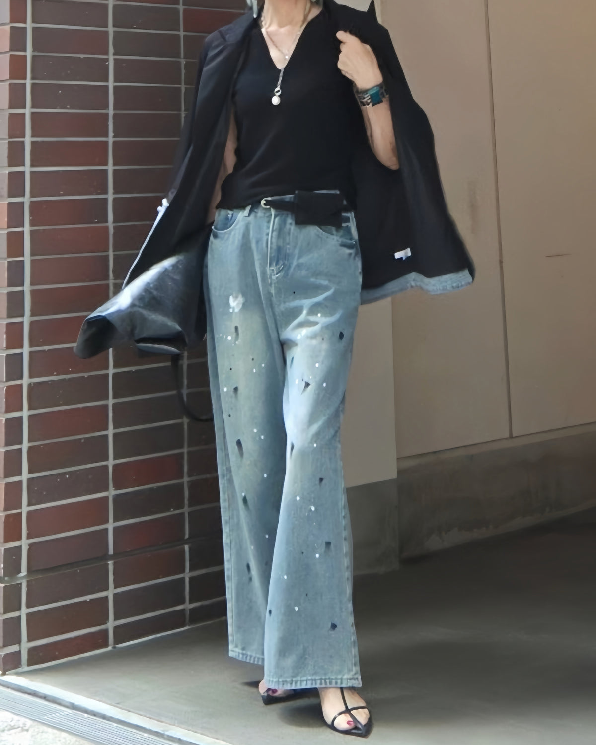 ペイントワイドハンサムデニムパンツ