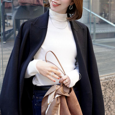 ハイネックリブニット