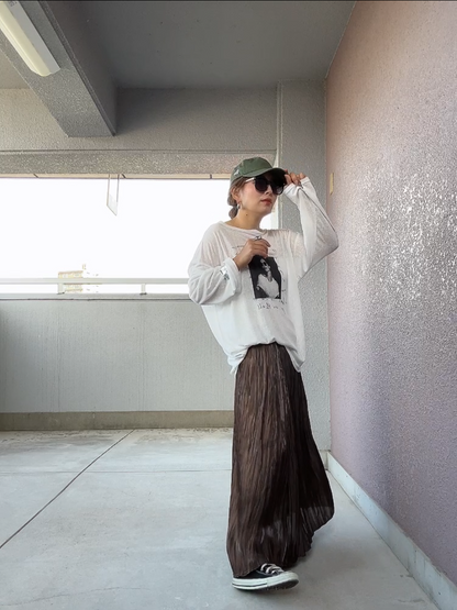 オフショルダーシアーフォトT