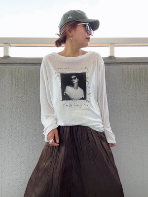 オフショルダーシアーフォトT