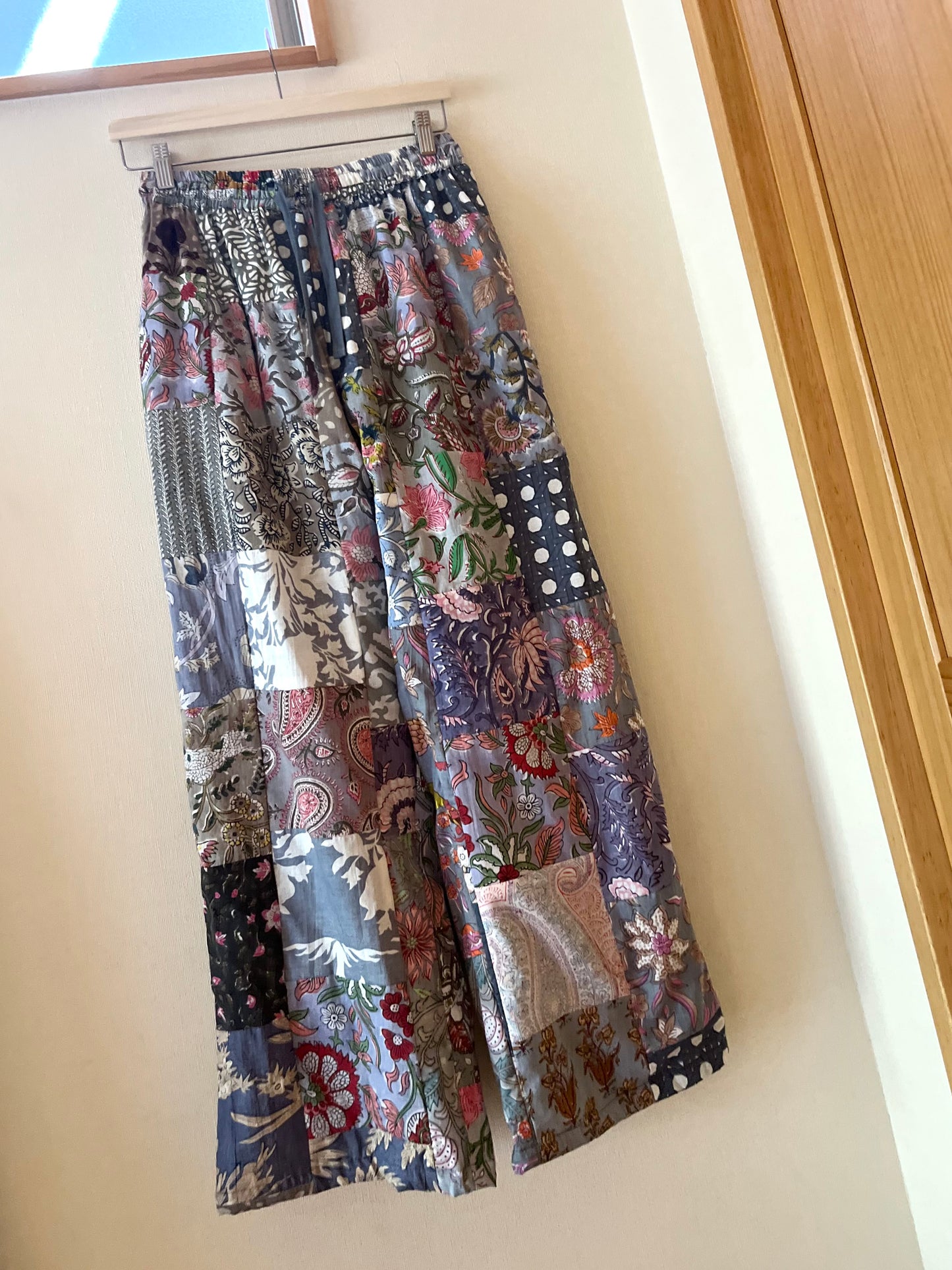 グレーblockprintパッチワークパンツ