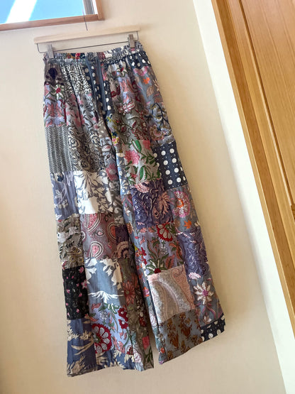 グレーblockprintパッチワークパンツ